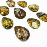 "Earth Stone" Green Amber Handmade Drop Cabochons